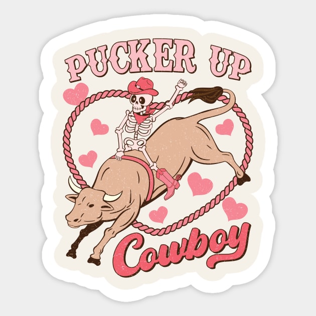 Pucker Up Cowboy Retro Skeleton Funny Sticker by Nessanya